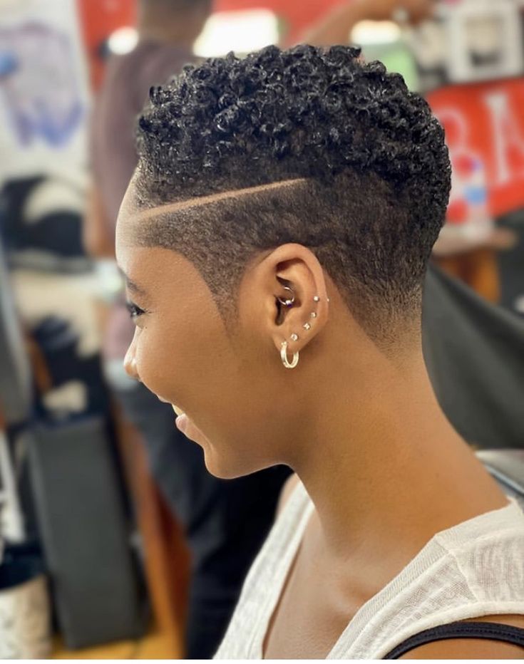 Tapered Buzz Curls with Hard Part